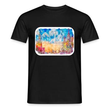Moscou Russie Aquarelle Esquisse Dessin Dessiné - T-shirt homme - noir - Devant - AI Model Male 178 light (178cm)