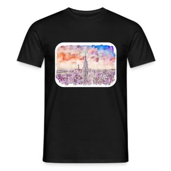 New York Usa Watercolor Sketch Drawing - Men's T-Shirt - black - Front - AI Model Male 178 light (178cm)