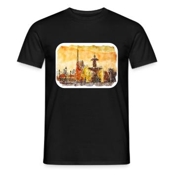 Paris France Watercolor Sketch Painting Drawing - Men's T-Shirt - black - Front - AI Model Male 178 light (178cm)
