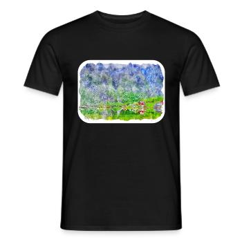 Norvège Aquarelle Esquisse Dessinée à la main Illustration - T-shirt homme - noir - Devant - AI Model Male 178 light (178cm)
