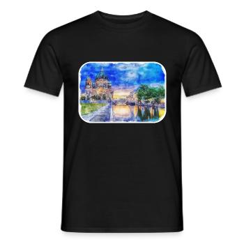 Berlin Allemagne Aquarelle Esquisse Dessinée Peinture - T-shirt homme - noir - Devant - AI Model Male 178 light (178cm)