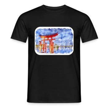 Japan Aquarellskizze Handgezeichnete Illustration - Männer T-Shirt - Schwarz - Vorne - AI Model Male 178 light (178cm)