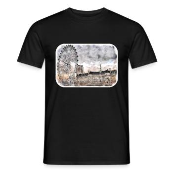 Londres UK Aquarelle Esquisse Dessinée à la Main Peinture - T-shirt homme - noir - Devant - AI Model Male 178 light (178cm)