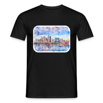 Sydney Australie Aquarelle Esquisse Dessinée Illustrat - T-shirt homme - noir - Devant - AI Model Male 178 light (178cm)