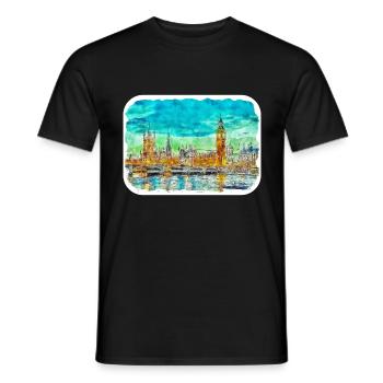Londres UK Aquarelle Esquisse Dessinée à la Main Peinture - T-shirt homme - noir - Devant - AI Model Male 178 light (178cm)