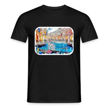 Venise Italie Aquarelle Esquisse Illustration - T-shirt homme - noir - Devant - AI Model Male 178 light (178cm)