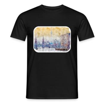 Berlin Allemagne Aquarelle Croquis Dessiné Peinture - T-shirt homme - noir - Devant - AI Model Male 178 light (178cm)