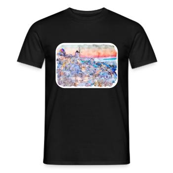 Santorin Grèce Aquarelle Esquisse Dessinée Illustrat - T-shirt homme - noir - Devant - AI Model Male 178 light (178cm)