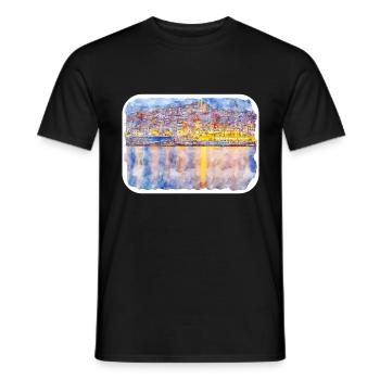 Porto Portugal Watercolor Sketch Drawn Illustratio - Men's T-Shirt - black - Front - AI Model Male 178 light (178cm)