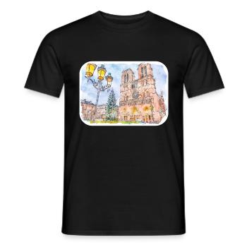 Paris France Watercolor Sketch Drawn Painting - Men's T-Shirt - black - Front - AI Model Male 178 light (178cm)