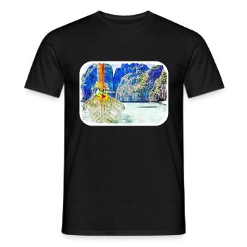 Aquarelle de voyage Esquisse dessinée à la main Illustration - T-shirt homme - noir - Devant - AI Model Male 178 light (178cm)