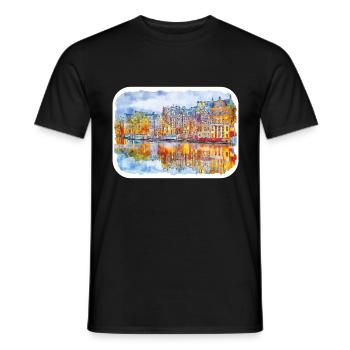 Niederlande Aquarell Skizze gezeichnete Illustration - Männer T-Shirt - Schwarz - Vorne - AI Model Male 178 light (178cm)
