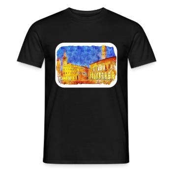 Bologna Italy Watercolor Sketch Drawn Illustration - Men's T-Shirt - black - Front - AI Model Male 178 light (178cm)