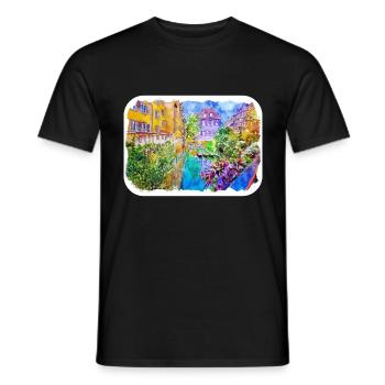 Venise Italie Aquarelle Esquisse Illustration - T-shirt homme - noir - Devant - AI Model Male 178 light (178cm)