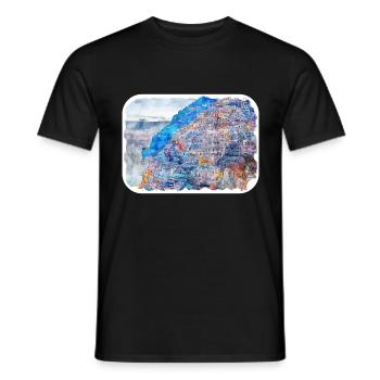 Positano Italie Aquarelle Sketch Illustration - T-shirt homme - noir - Devant - AI Model Male 178 light (178cm)