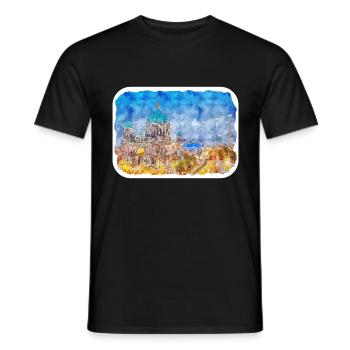 Berlin Allemagne Aquarelle Esquisse Dessinée Peinture - T-shirt homme - noir - Devant - AI Model Male 178 light (178cm)