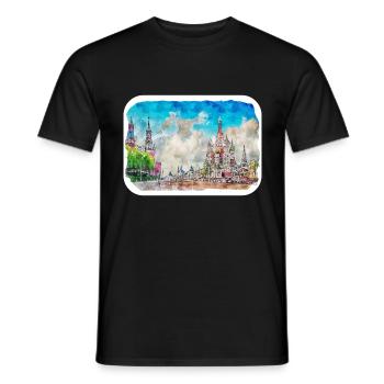 Moscou Russie Aquarelle Esquisse Dessinée Peinture - T-shirt homme - noir - Devant - AI Model Male 178 light (178cm)