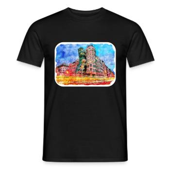 Prag Tschechien Aquarell Skizze Zeichnung - Männer T-Shirt - Schwarz - Vorne - AI Model Male 178 light (178cm)