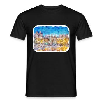 Bruges Belgium Watercolor Sketch Drawn Illustratio - Men's T-Shirt - black - Front - AI Model Male 178 light (178cm)
