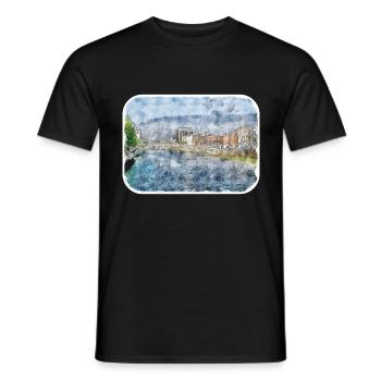 Dublin Irlande Royaume-Uni Aquarelle Sketch Illustration - T-shirt homme - noir - Devant - AI Model Male 178 light (178cm)