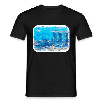 Singapour Aquarelle Esquisse Dessinée à la Main Peinture - T-shirt homme - noir - Devant - AI Model Male 178 light (178cm)