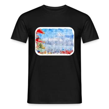 Japan Aquarellskizze Handgezeichnete Illustration - Männer T-Shirt - Schwarz - Vorne - AI Model Male 178 light (178cm)