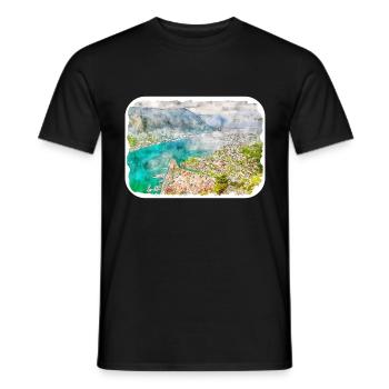 Montenegro Landmark Watercolor Sketch Illustration - Men's T-Shirt - black - Front - AI Model Male 178 light (178cm)
