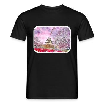 Japan Aquarellskizze Handgezeichnete Illustration - Männer T-Shirt - Schwarz - Vorne - AI Model Male 178 light (178cm)
