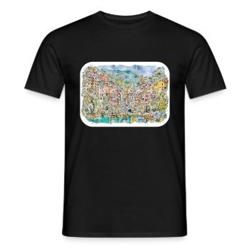 Sorrente Italie Aquarelle Esquisse Dessinée Peinture - T-shirt homme - noir - Devant - AI Model Male 178 light (178cm)