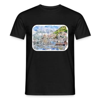 Montenegro Landmark Watercolor Sketch Illustration - Men's T-Shirt - black - Front - AI Model Male 178 light (178cm)