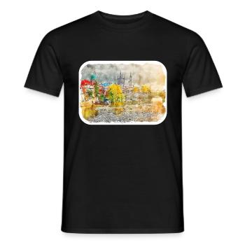 Prager Tschechien Aquarellskizze - Männer T-Shirt - Schwarz - Vorne - AI Model Male 178 light (178cm)