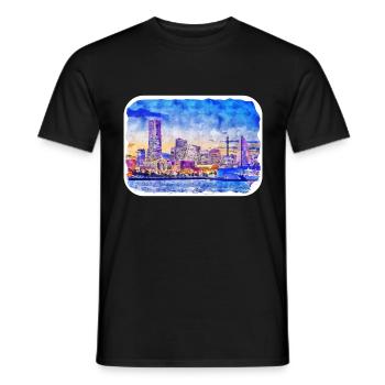 Japan Aquarellskizze Handgezeichnete Illustration - Männer T-Shirt - Schwarz - Vorne - AI Model Male 178 light (178cm)