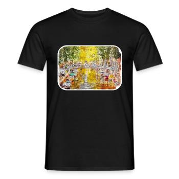 Amsterdam Netherlands Watercolor Sketch Drawing - Men's T-Shirt - black - Front - AI Model Male 178 light (178cm)