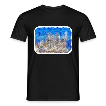 Busan South Korea Watercolor Sketch Illustration - Men's T-Shirt - black - Front - AI Model Male 178 light (178cm)
