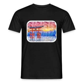 Japan Aquarellskizze Handgezeichnete Illustration - Männer T-Shirt - Schwarz - Vorne - AI Model Male 178 light (178cm)