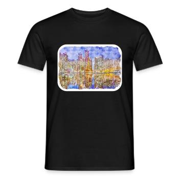Busan South Korea Watercolor Sketch - Men's T-Shirt - black - Front - AI Model Male 178 light (178cm)
