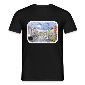 Copenhague Danemark Aquarelle Sketch Illustration - T-shirt homme - noir - Devant - AI Model Male 178 light (178cm)
