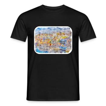 Porto Portugal Watercolor Sketch Drawn Illustratio - Men's T-Shirt - black - Front - AI Model Male 178 light (178cm)