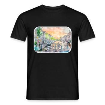 Amsterdam Netherlands Watercolor Sketch Drawing - Men's T-Shirt - black - Front - AI Model Male 178 light (178cm)