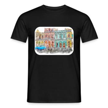 Habana Kuba Aquarell Skizze Gezeichnete Illustration - Männer T-Shirt - Schwarz - Vorne - AI Model Male 178 light (178cm)