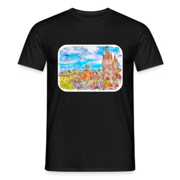 San Miguel De Allende Mexico Watercolor Sketch Dra - Men's T-Shirt - black - Front - AI Model Male 178 light (178cm)