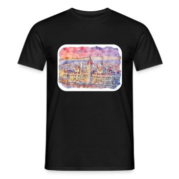 Budapest Aquarelle Esquisse Dessinée à la Main Illustration - T-shirt homme - noir - Devant - AI Model Male 178 light (178cm)