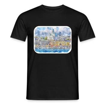 Helsinki Finnland Aquarell Skizze Illustration - Männer T-Shirt - Schwarz - Vorne - AI Model Male 178 light (178cm)