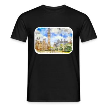 Londres UK Aquarelle Esquisse Dessinée à la Main Peinture - T-shirt homme - noir - Devant - AI Model Male 178 light (178cm)