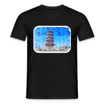 China Watercolor Sketch Hand Drawn Illustration - Men's T-Shirt - black - Front - AI Model Male 178 light (178cm)