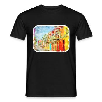 Cartagena Kolumbien Aquarell Skizze Gezeichnet Illustr - Männer T-Shirt - Schwarz - Vorne - AI Model Male 178 light (178cm)