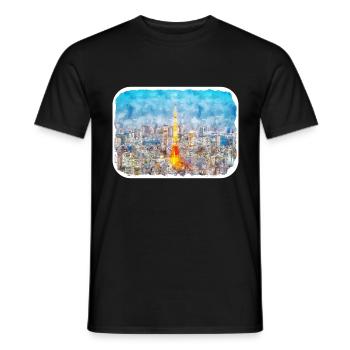 Tokyo Japon Aquarelle Dessin Dessin Illustration - T-shirt homme - noir - Devant - AI Model Male 178 light (178cm)