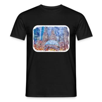 Chicago USA Aquarell Skizze gezeichnete Illustration - Männer T-Shirt - Schwarz - Vorne - AI Model Male 178 light (178cm)