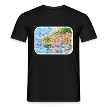 Italy Watercolor Sketch Hand Drawn Illustration - Men's T-Shirt - black - Front - AI Model Male 178 light (178cm)