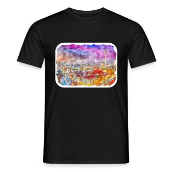 Berlin Allemagne Aquarelle Esquisse Dessinée Peinture - T-shirt homme - noir - Devant - AI Model Male 178 light (178cm)